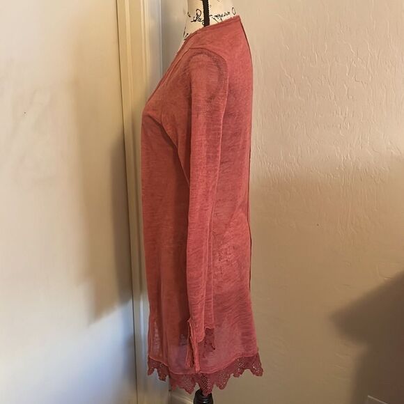 Free People Linen Blend Lace Detailed Lightweight Cardigan Feminine Casual Boho - Picture 2 of 12